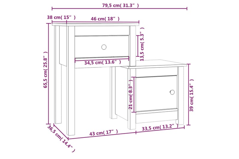 beBasic Sängbord vit 79,5x38x65,5 cm massiv furu - White - Sängbord & nattduksbord