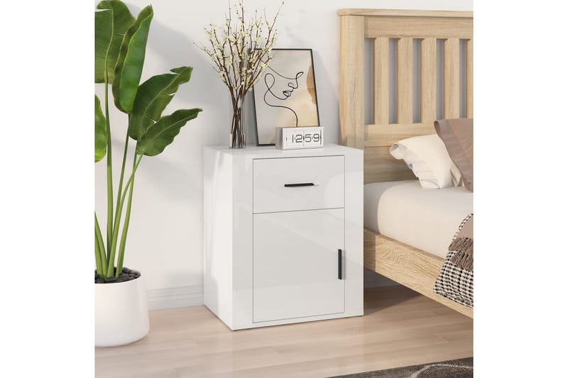 beBasic Sängbord vit högglans 50x36x60 cm konstruerat trä - White - Möbler - Bord & matgrupper - Avlastningsbord - Sängbord & nattduksbord