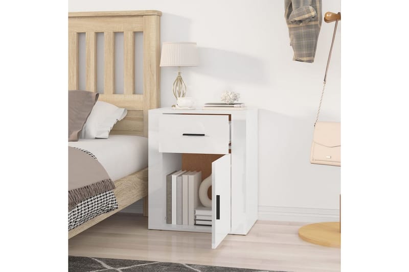 beBasic Sängbord vit högglans 50x36x60 cm konstruerat trä - White - Sängbord & nattduksbord