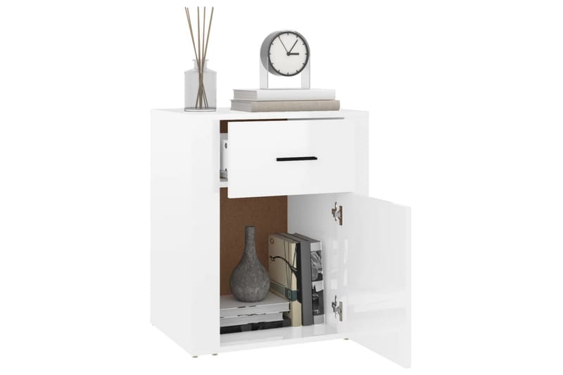 beBasic Sängbord vit högglans 50x36x60 cm konstruerat trä - White - Möbler - Bord & matgrupper - Avlastningsbord - Sängbord & nattduksbord