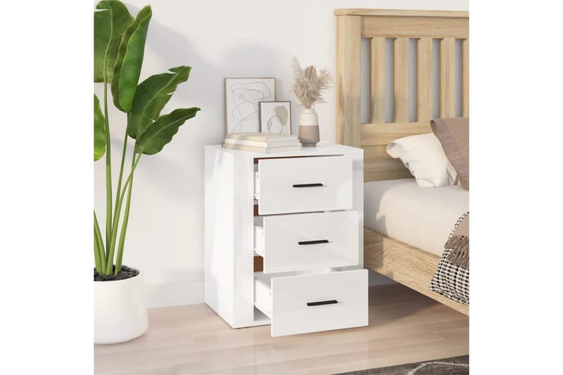 beBasic Sängbord vit högglans 50x36x60 cm konstruerat trä - White - Sängbord & nattduksbord