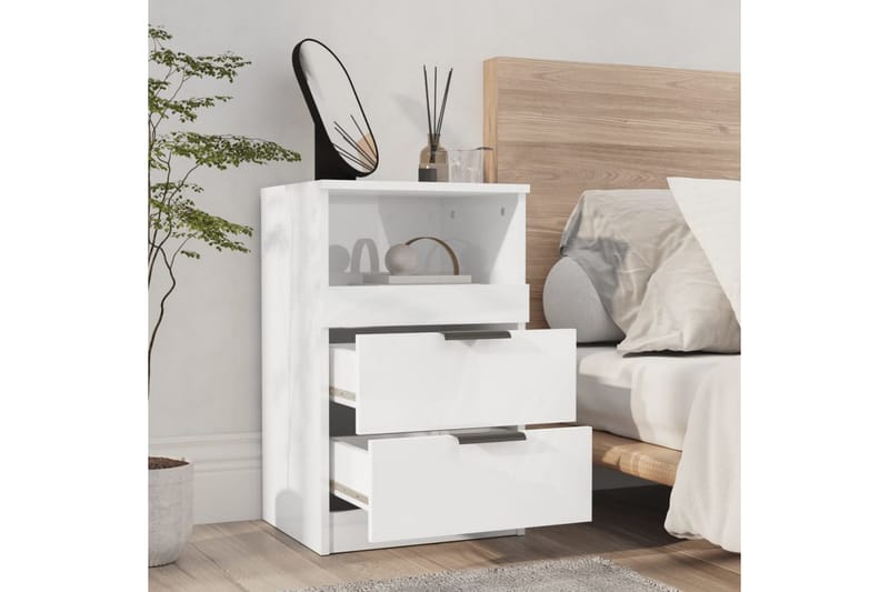 beBasic Sängbord vit högglans konstruerat trä - White - Sängbord & nattduksbord