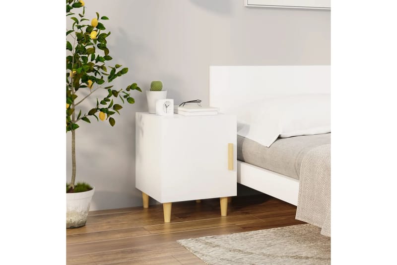 beBasic S�ängbord vit högglans konstruerat trä - White - Sängbord & nattduksbord