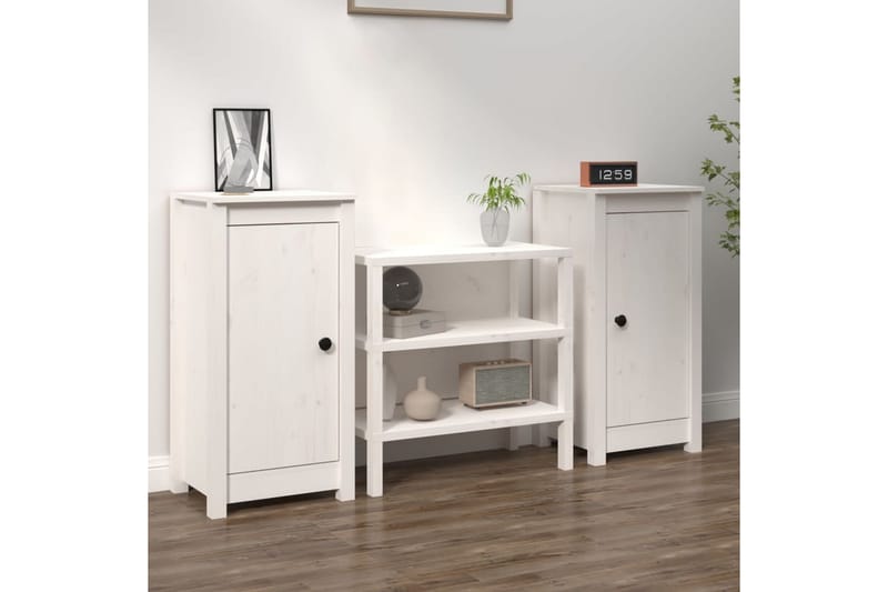 beBasic Skåp 2 st 40x35x80 cm massiv furu - White - Möbler - Bord & matgrupper - Avlastningsbord - Lampbord