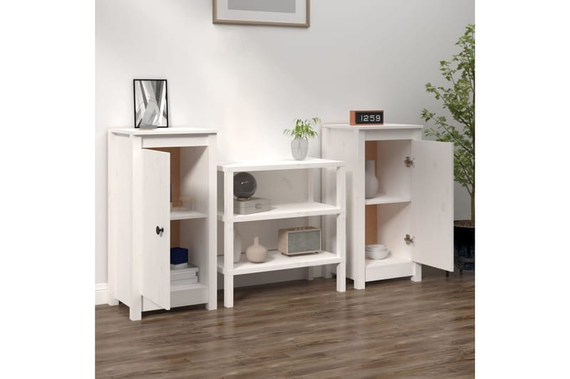 beBasic Skåp 2 st 40x35x80 cm massiv furu - White - Möbler - Bord & matgrupper - Avlastningsbord - Lampbord