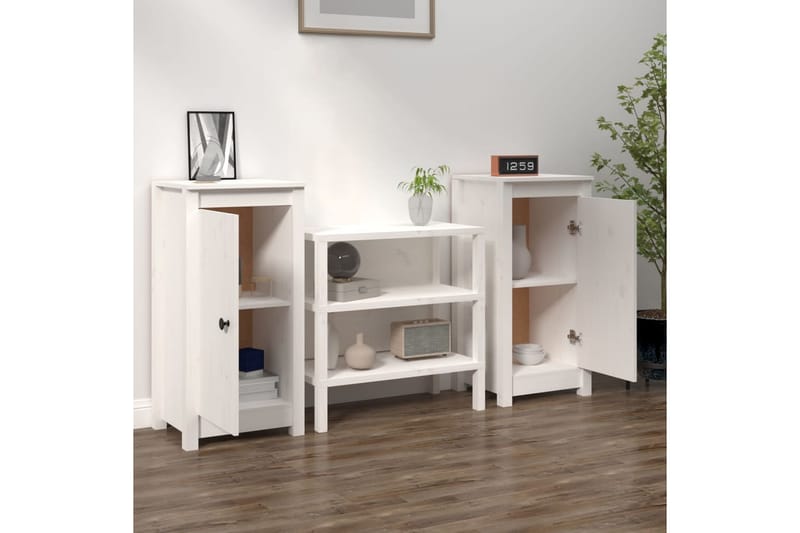 beBasic Skåp 2 st 40x35x80 cm massiv furu - White - Lampbord - Brickbord & småbord