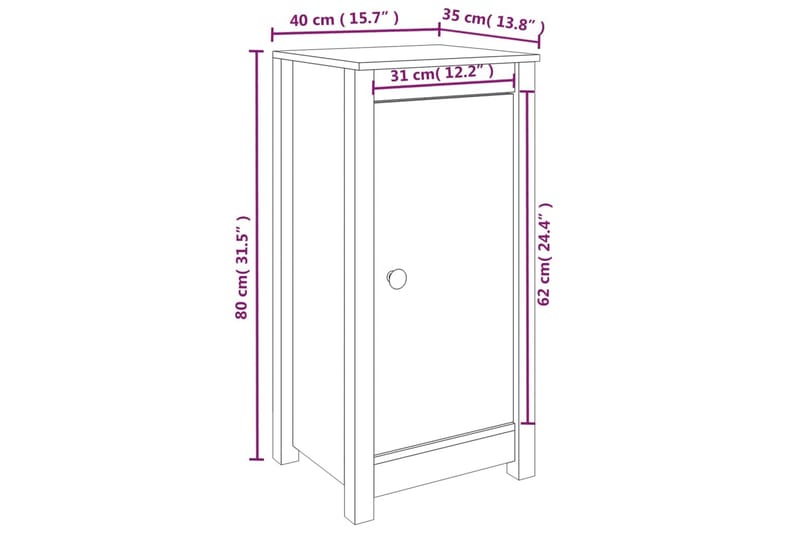 beBasic Skåp 2 st 40x35x80 cm massiv furu - White - Lampbord - Brickbord & småbord