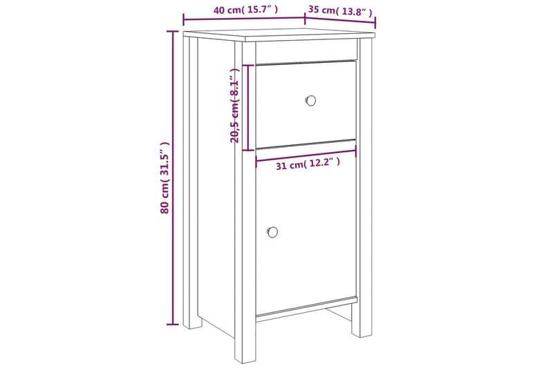 beBasic Skåp 2 st 40x35x80 cm massiv furu - White - Möbler - Bord & matgrupper - Avlastningsbord - Lampbord