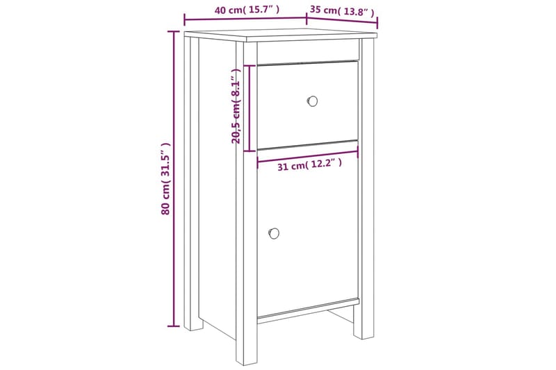 beBasic Skåp 2 st 40x35x80 cm massiv furu - White - Lampbord - Brickbord & småbord