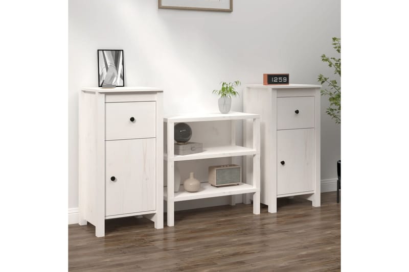 beBasic Skåp 2 st 40x35x80 cm massiv furu - White - Möbler - Bord & matgrupper - Avlastningsbord - Lampbord