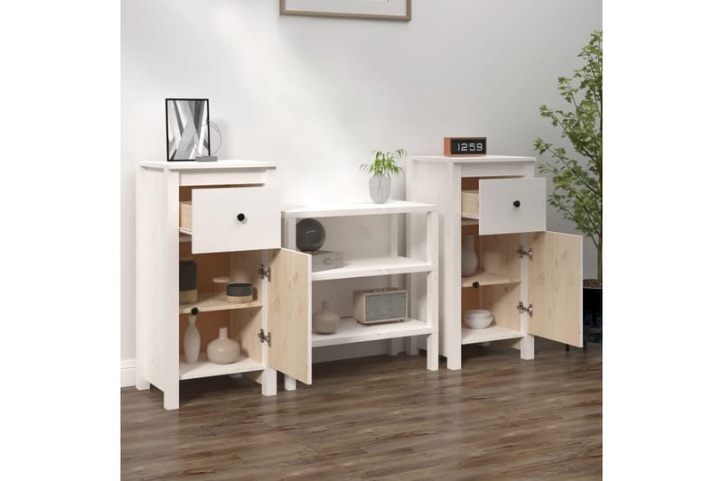 beBasic Skåp 2 st 40x35x80 cm massiv furu - White - Möbler - Bord & matgrupper - Avlastningsbord - Lampbord