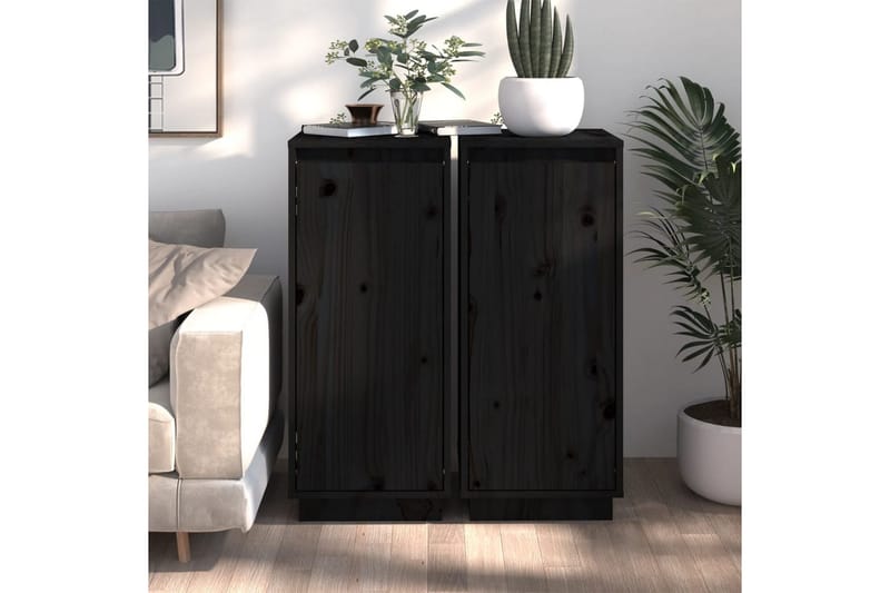 beBasic Skåp 2 st svart 31,5x34x75 cm massiv furu - Black - Möbler - Bord & matgrupper - Avlastningsbord - Lampbord