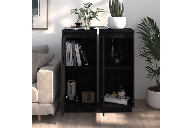 beBasic Skåp 2 st svart 31,5x34x75 cm massiv furu - Black - Möbler - Bord & matgrupper - Avlastningsbord - Lampbord