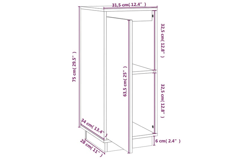 beBasic Skåp 2 st svart 31,5x34x75 cm massiv furu - Black - Lampbord - Brickbord & småbord