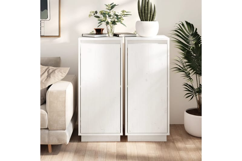 beBasic Skåp 2 st vit 31,5x34x75 cm massiv furu - White - Möbler - Bord & matgrupper - Avlastningsbord - Lampbord