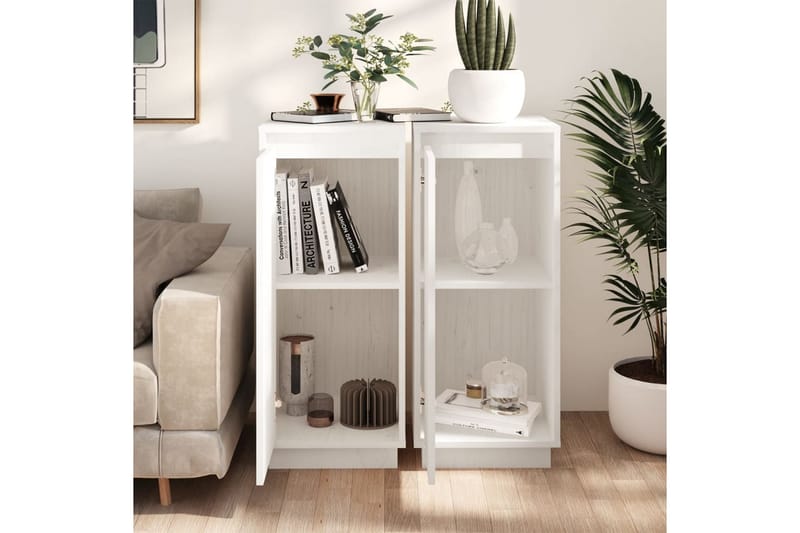 beBasic Skåp 2 st vit 31,5x34x75 cm massiv furu - White - Möbler - Bord & matgrupper - Avlastningsbord - Lampbord
