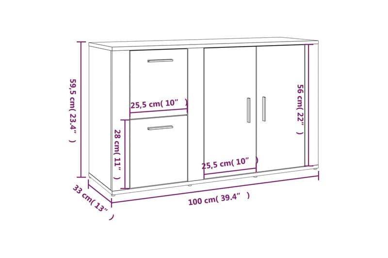 beBasic Skåp betonggrå 100x33x59,5 cm konstruerat trä - Grey - Lampbord - Brickbord & småbord