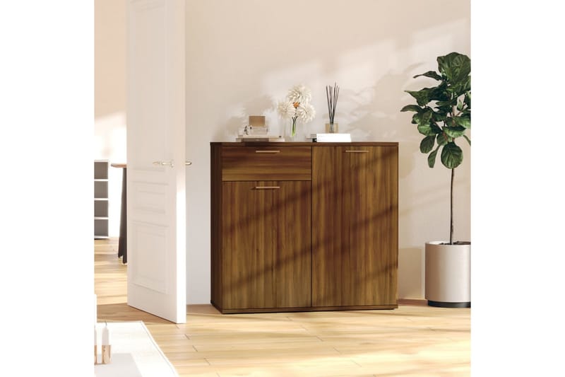 beBasic Skåp brun ek 80x36x75 cm konstruerat trä - Brown - Möbler - Bord & matgrupper - Avlastningsbord - Lampbord
