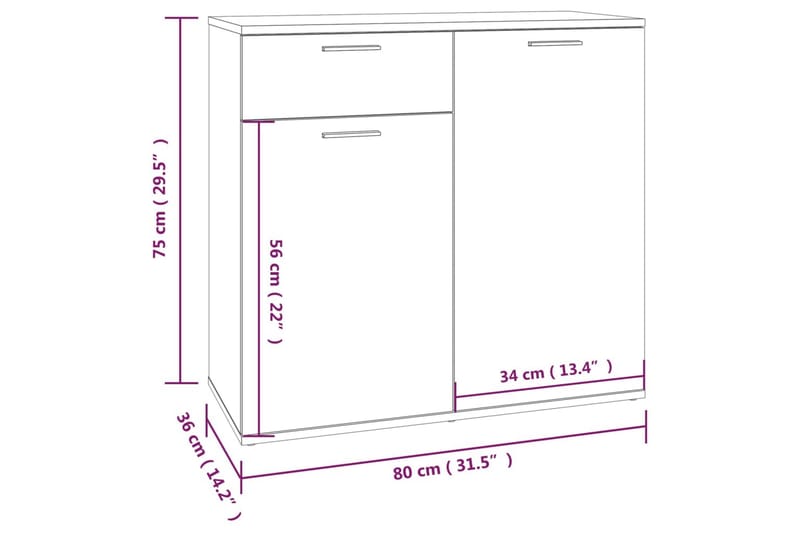 beBasic Skåp brun ek 80x36x75 cm konstruerat trä - Brown - Möbler - Bord & matgrupper - Avlastningsbord - Lampbord