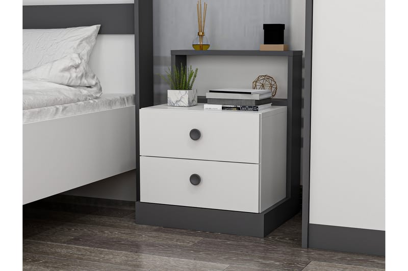 Berdez Sängbord 62x42 cm Antracit/Vit - Hanah Home - Möbler - Bord & matgrupper - Avlastningsbord - Sängbord & nattduksbord