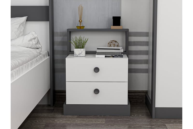 Berdez Sängbord 62x42 cm Antracit/Vit - Hanah Home - Möbler - Bord & matgrupper - Avlastningsbord - Sängbord & nattduksbord