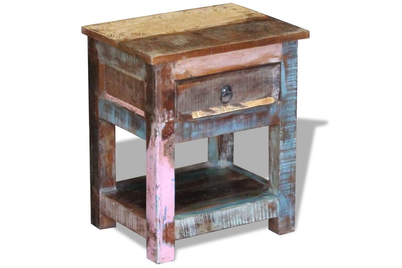 Sidobord med 1 låda massivt återvunnet trä 43x33x51 cm - Flerfärgad - Lampbord - Brickbord & småbord