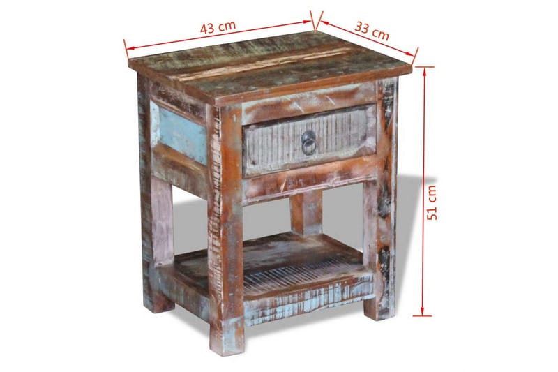 Sidobord med 1 låda massivt återvunnet trä 43x33x51 cm - Flerfärgad - Lampbord - Brickbord & småbord