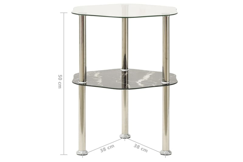 Sidobord med 2 hyllor transparent/svart 38x38x50 cm härdat g - Grå - Möbler - Bord & matgrupper - Avlastningsbord - Brickbord & småbord