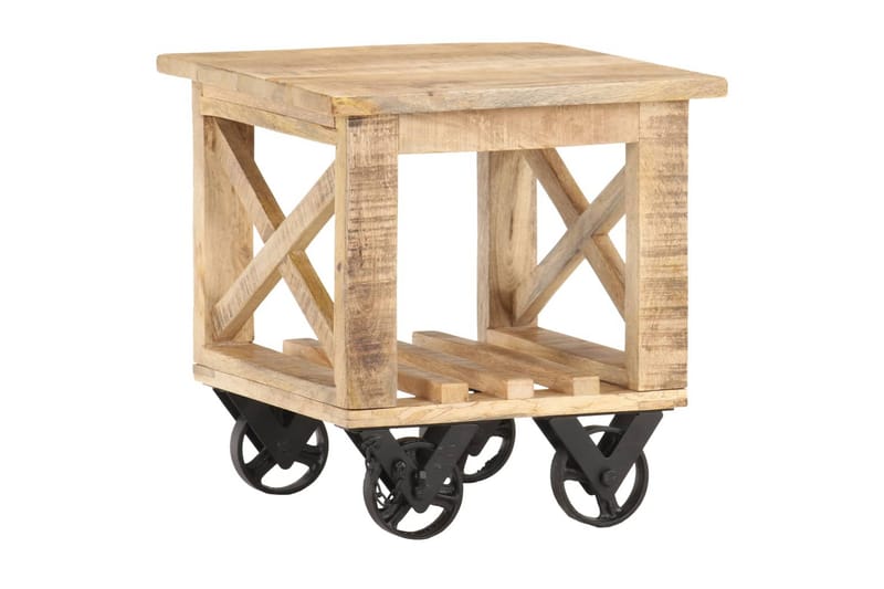 Sidobord med hjul 40x40x42 cm grovt mangoträ - Brun - Lampbord - Brickbord & småbord