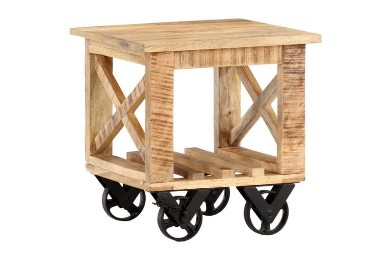 Sidobord med hjul 40x40x42 cm grovt mangoträ - Brun - Möbler - Bord & matgrupper - Avlastningsbord - Brickbord & småbord