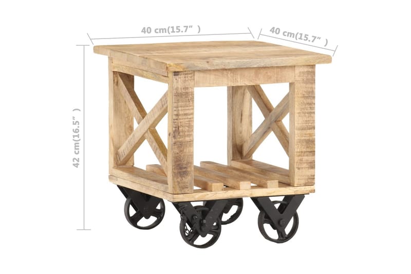 Sidobord med hjul 40x40x42 cm grovt mangoträ - Brun - Möbler - Bord & matgrupper - Avlastningsbord - Brickbord & småbord