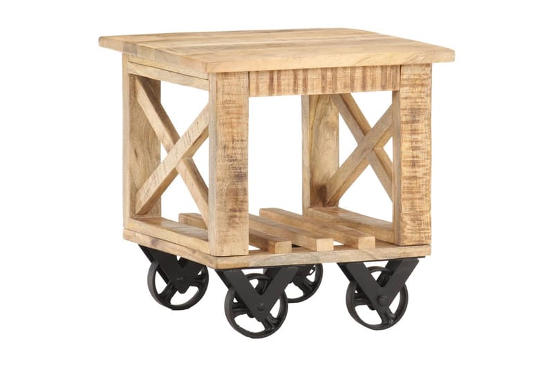 Sidobord med hjul 40x40x42 cm grovt mangoträ - Brun - Lampbord - Brickbord & småbord