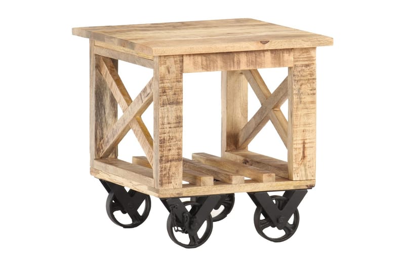 Sidobord med hjul 40x40x42 cm grovt mangoträ - Brun - Möbler - Bord & matgrupper - Avlastningsbord - Brickbord & småbord
