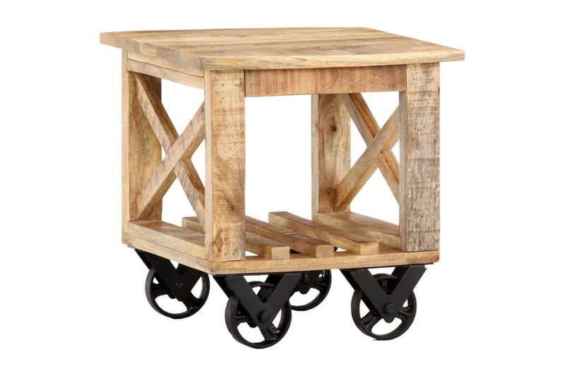 Sidobord med hjul 40x40x42 cm grovt mangoträ - Brun - Möbler - Bord & matgrupper - Avlastningsbord - Brickbord & småbord