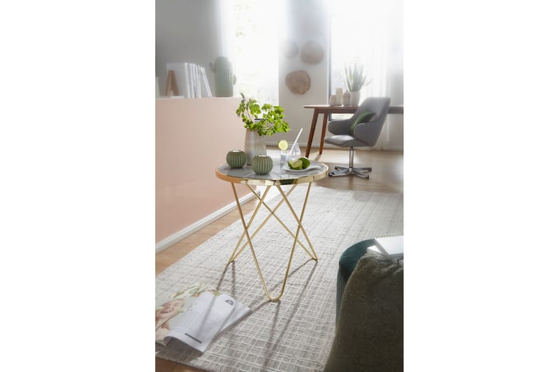 Tahtianna Sidobord 55 cm - Guld|Vit - Lampbord - Brickbord & småbord