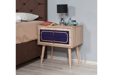 Brokind Sängbord 60 cm med Förvaring 2 Lådor Dekor - Natur/Blå - Möbler - Bord & matgrupper - Avlastningsbord - Sängbord & nattduksbord