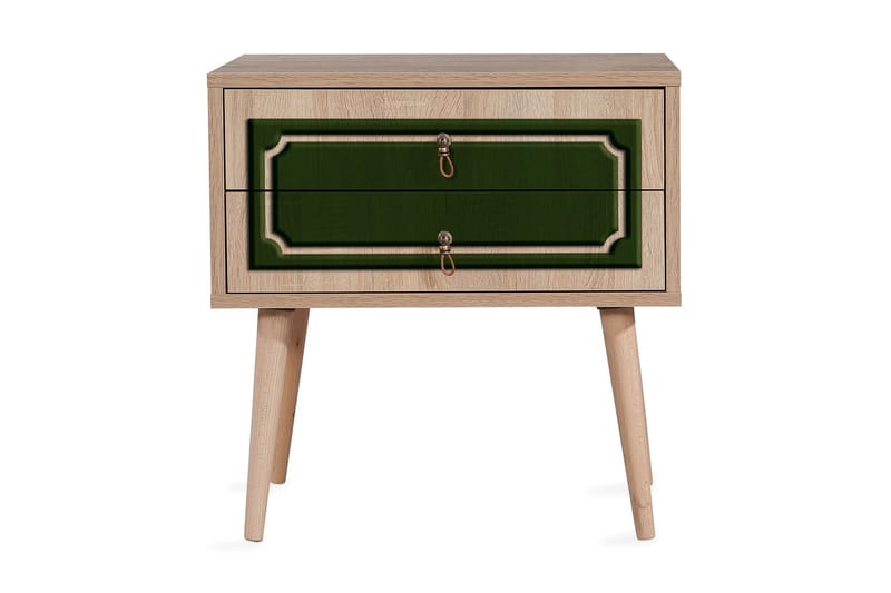 Brokind Sängbord 60 cm med Förvaring 2 Lådor Dekor, Natur/Grön