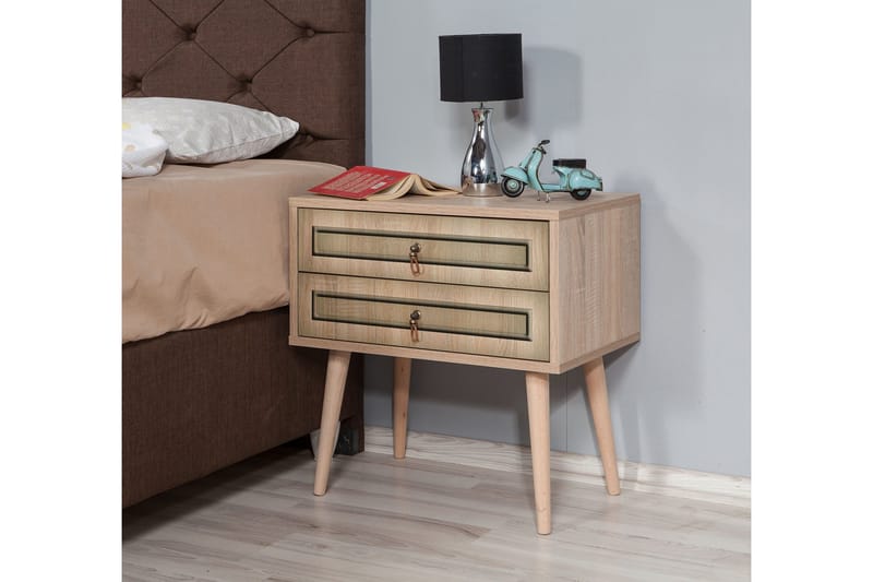 Brokind Sängbord 60 cm med Förvaring 2 Lådor - Natur/Brun - Möbler - Bord & matgrupper - Avlastningsbord - Sängbord & nattduksbord