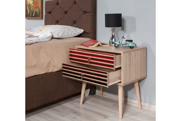 Brokind Sängbord 60 cm med Förvaring 2 Lådor Ränder - Natur/Röd - Möbler - Bord & matgrupper - Avlastningsbord - Sängbord & nattduksbord