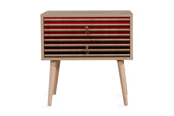 Brokind Sängbord 60 cm med Förvaring 2 Lådor Ränder - Natur/Röd - Möbler - Bord & matgrupper - Avlastningsbord - Sängbord & nattduksbord