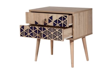 Brokind Sängbord 60 cm med Förvaring 2 Lådor Trianglar - Natur/Blå - Möbler - Bord & matgrupper - Avlastningsbord - Sängbord & nattduksbord