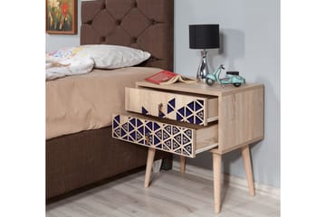 Brokind Sängbord 60 cm med Förvaring 2 Lådor Trianglar - Natur/Blå - Möbler - Bord & matgrupper - Avlastningsbord - Sängbord & nattduksbord