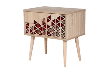 Brokind Sängbord 60 cm med Förvaring 2 Lådor Trianglar - Natur/Röd - Möbler - Bord & matgrupper - Avlastningsbord - Sängbord & nattduksbord