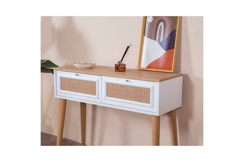 Byrå Jatinder Vit / Ek - Vitfärgat trä/Mediumfärgat trä - Möbler - Bord & matgrupper - Avlastningsbord - Lampbord