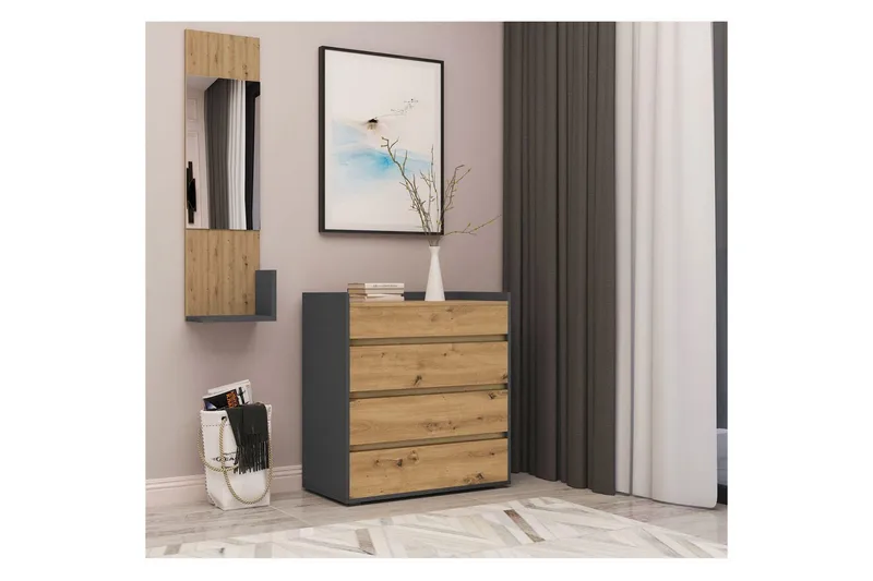 Byrå Kosmo Antracit/Ek, 4 lådor - Antracit/Ek, 4 lådor - Möbler - Bord & matgrupper - Avlastningsbord - Hallbord