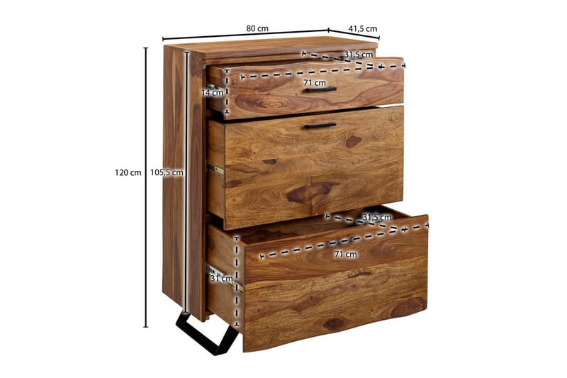 Byrå Wohnling Massivt trä med 5 lådor träd kant lantligt hus - Förvaring - Förvaringsmöbler - Byrå - Hallbyrå