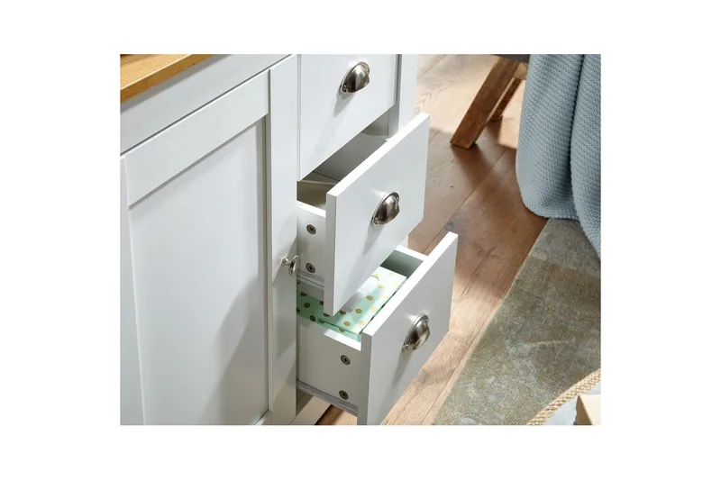 Byrå Wohnling med 3 lådor 2 dörrar tvåfärgad vit ek lantlig stil - Förvaring - Förvaringsmöbler - Byrå - Hallbyrå