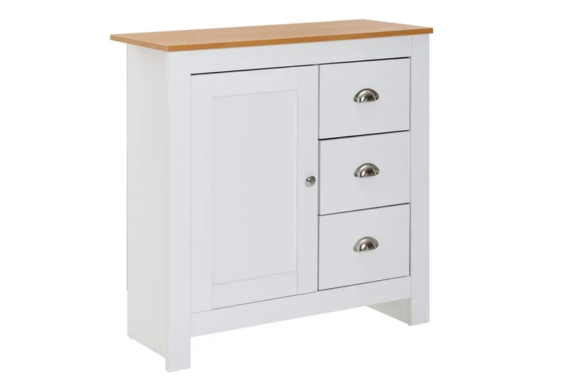 Byrå Wohnling med 3 lådor 2 dörrar tvåfärgad vit ek lantlig stil, undefined
