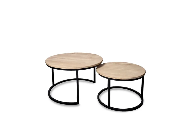 Calgary Satsbord 75 cm Runt i massivt trä, Natur/Svart