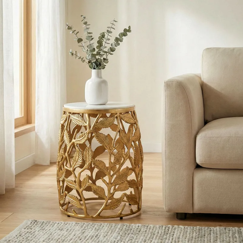 Ceron Runt sidobord 40 cm med marmorskiva - vit guld - Möbler - Bord & matgrupper - Avlastningsbord - Lampbord